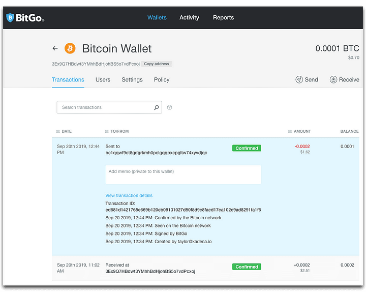 Expand a transaction to view greater detail; see transaction ID & progress states